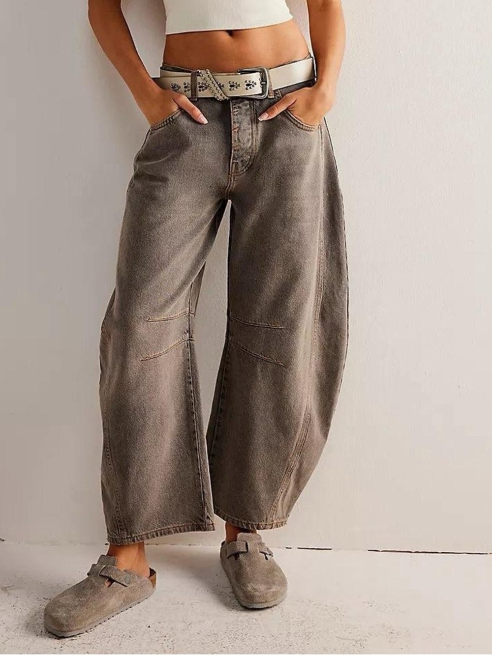 Free People Good Luck Barrel Jeans Grey